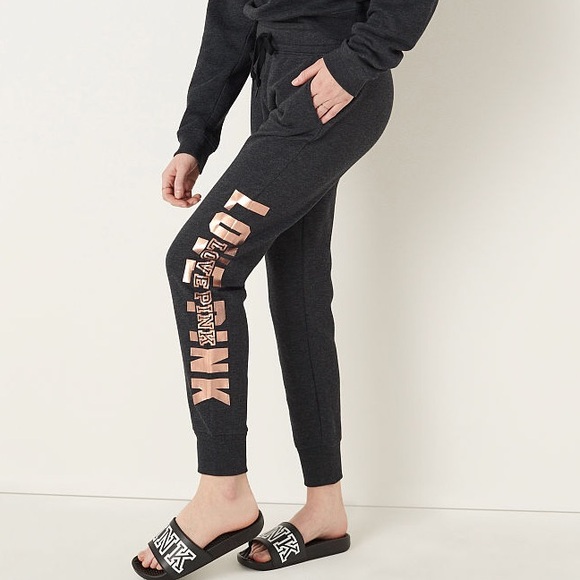 💗VS PINK GREY & ROSE GOLD FOIL SHINE LOGO JOGGERS - Picture 6 of 11
